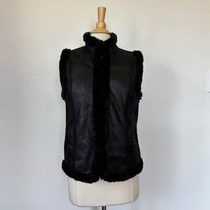 Solid Black Faux Fur Trim Vest